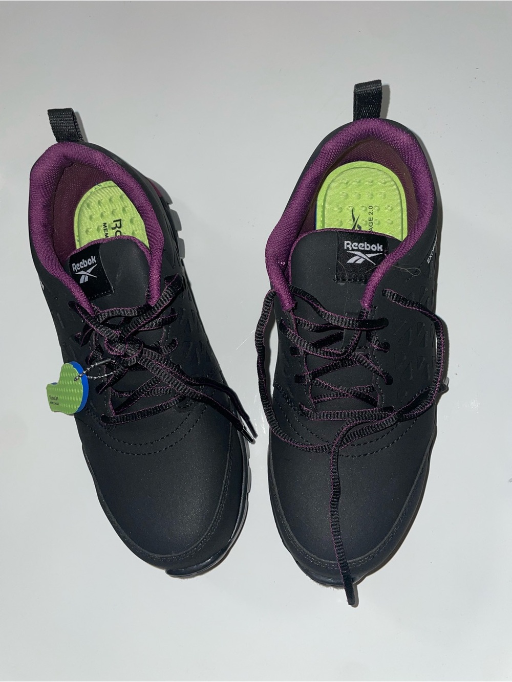 Reebok Women's Black Steel Toe Sneakers with Purple Lining and Lime Insole